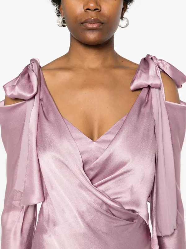 Alberta Ferretti Satin Draped Maxi Dress | Pink | FARFETCH