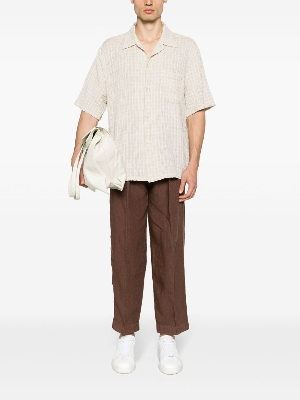Shop Costumein Cropped Linen Trousers In Brown