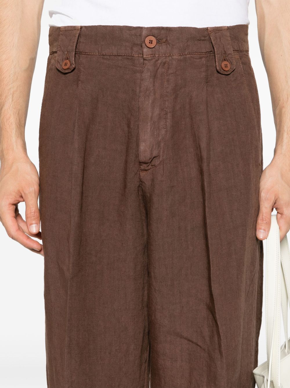 Shop Costumein Cropped Linen Trousers In Brown