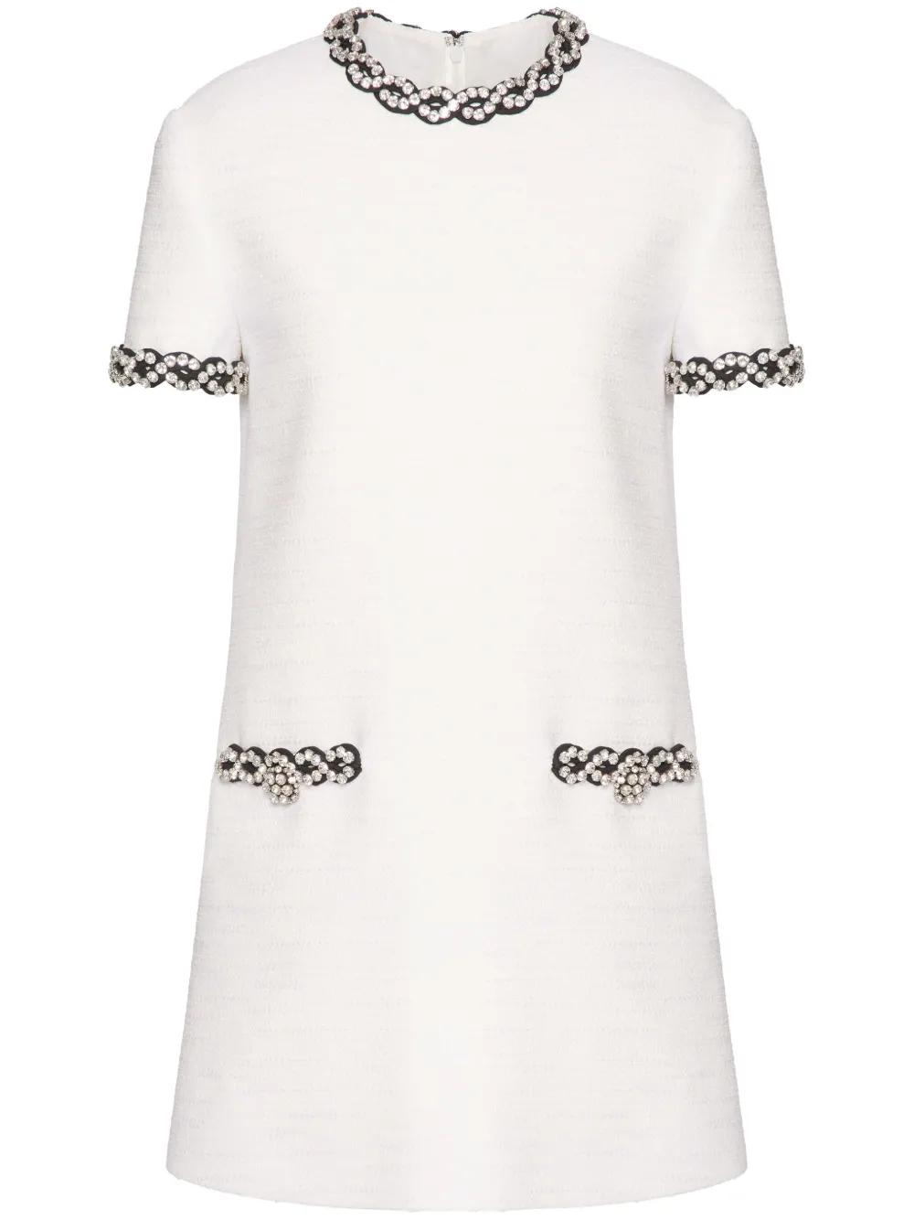Valentino Embroidered Crisp Tweed Short Dress In White