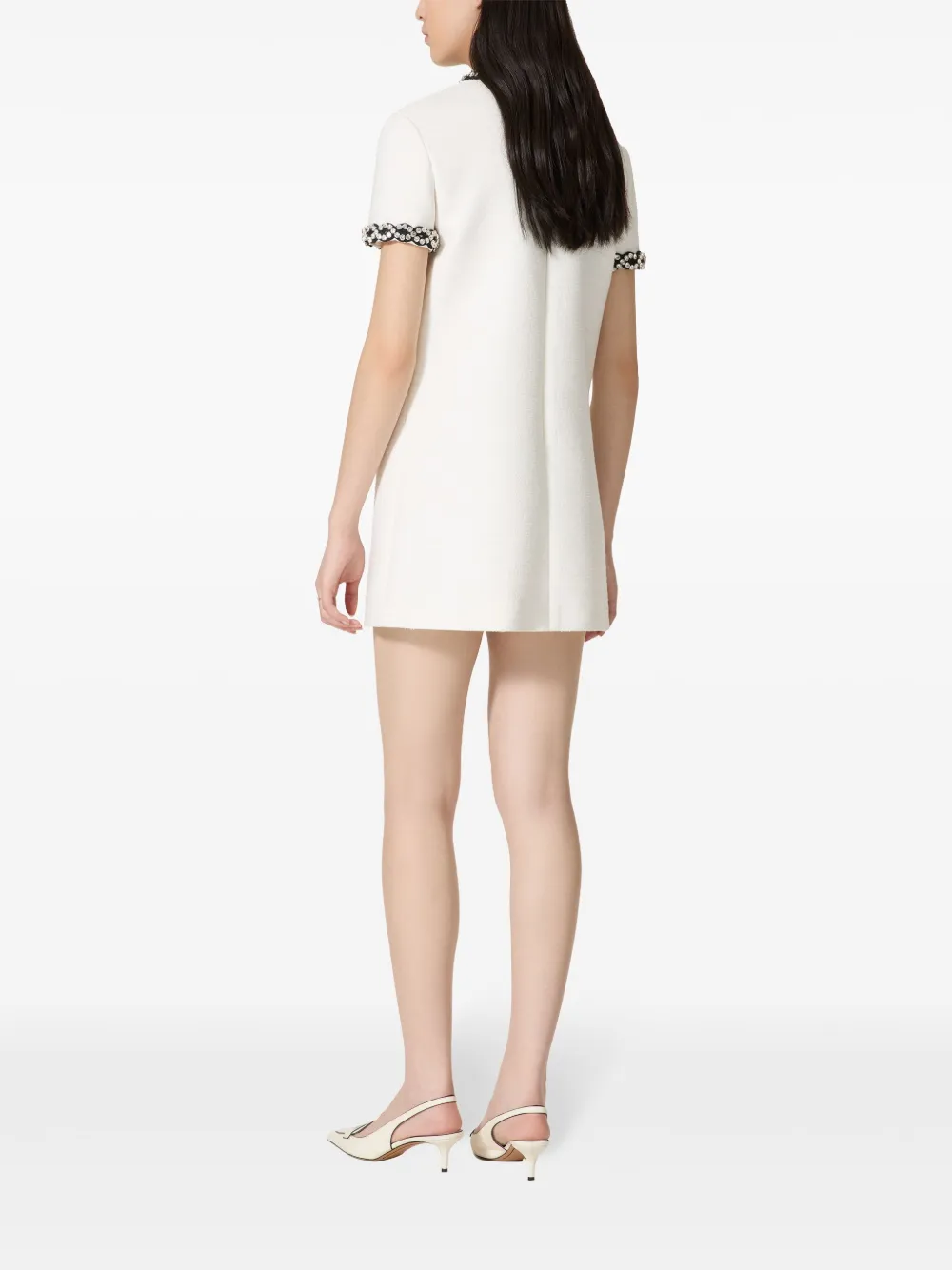 Valentino Embroidered Crisp Tweed Short Dress In White