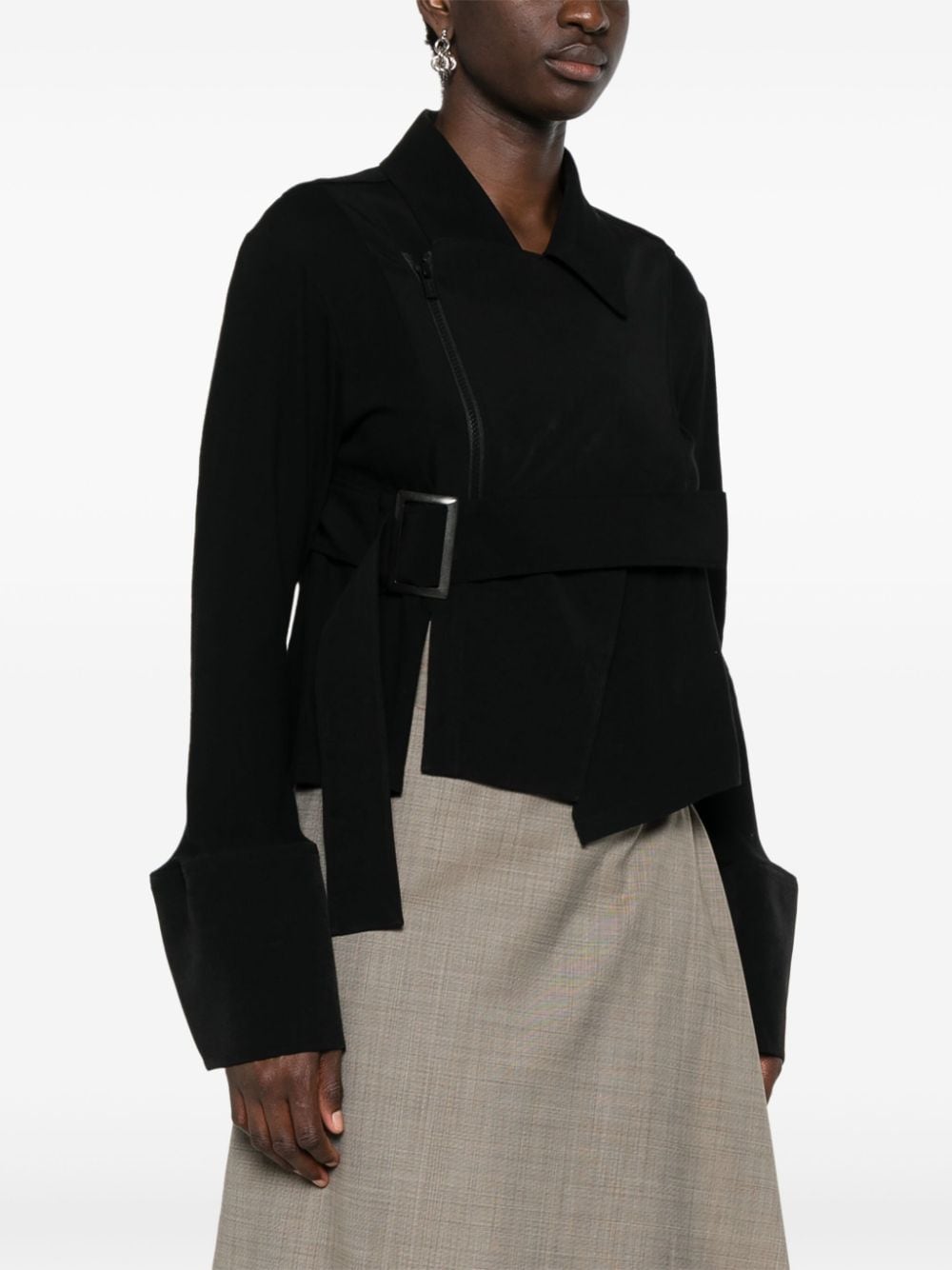 Shop Yohji Yamamoto Belted Asymmetric Jacket In Black