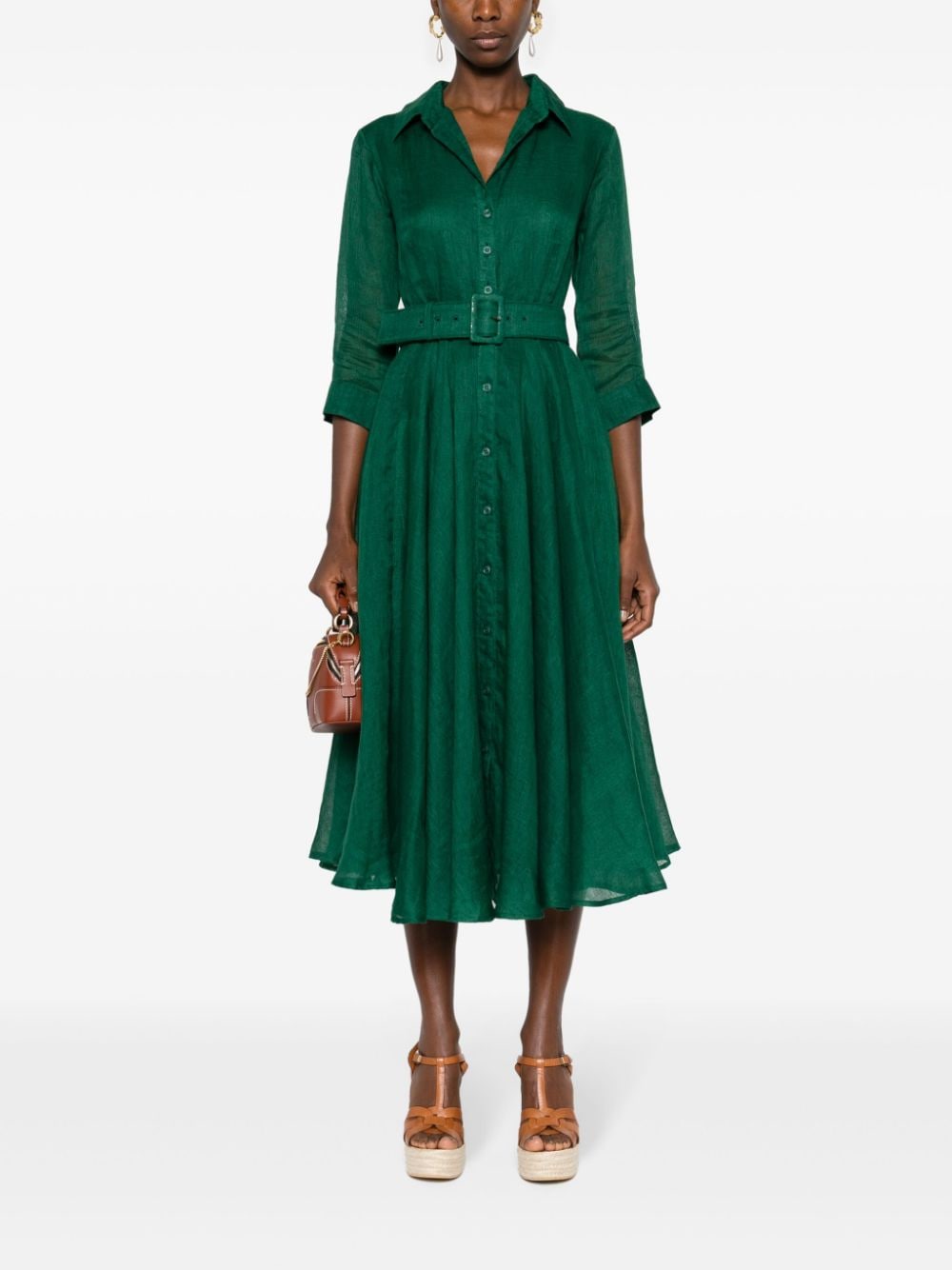 Shop Samantha Sung Aster Linen Midi Dress In Green