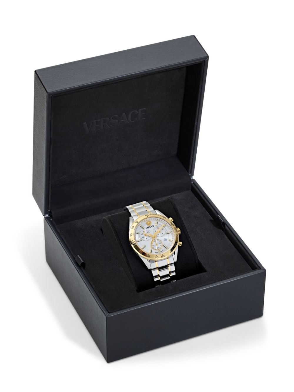 Shop Versace V-code Chronograph 41mm In White