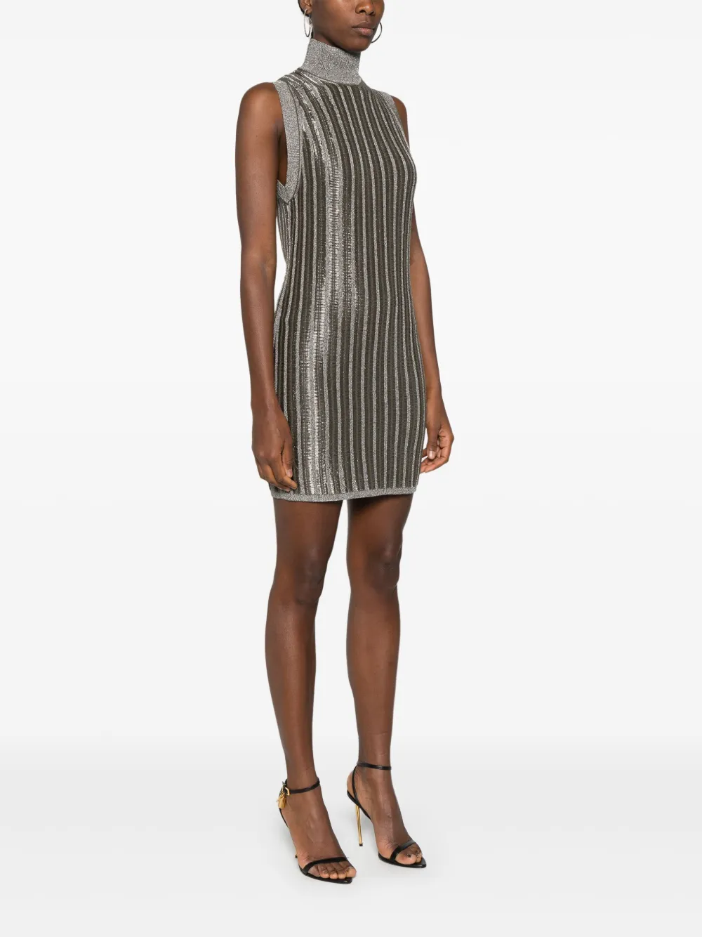 TOM FORD Geribbelde mini-jurk met metallic-effect Groen