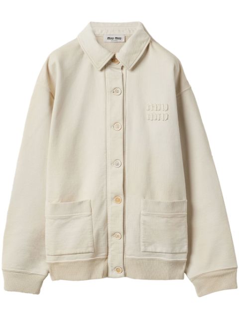 Miu Miu logo-lettering cotton shirt jacket