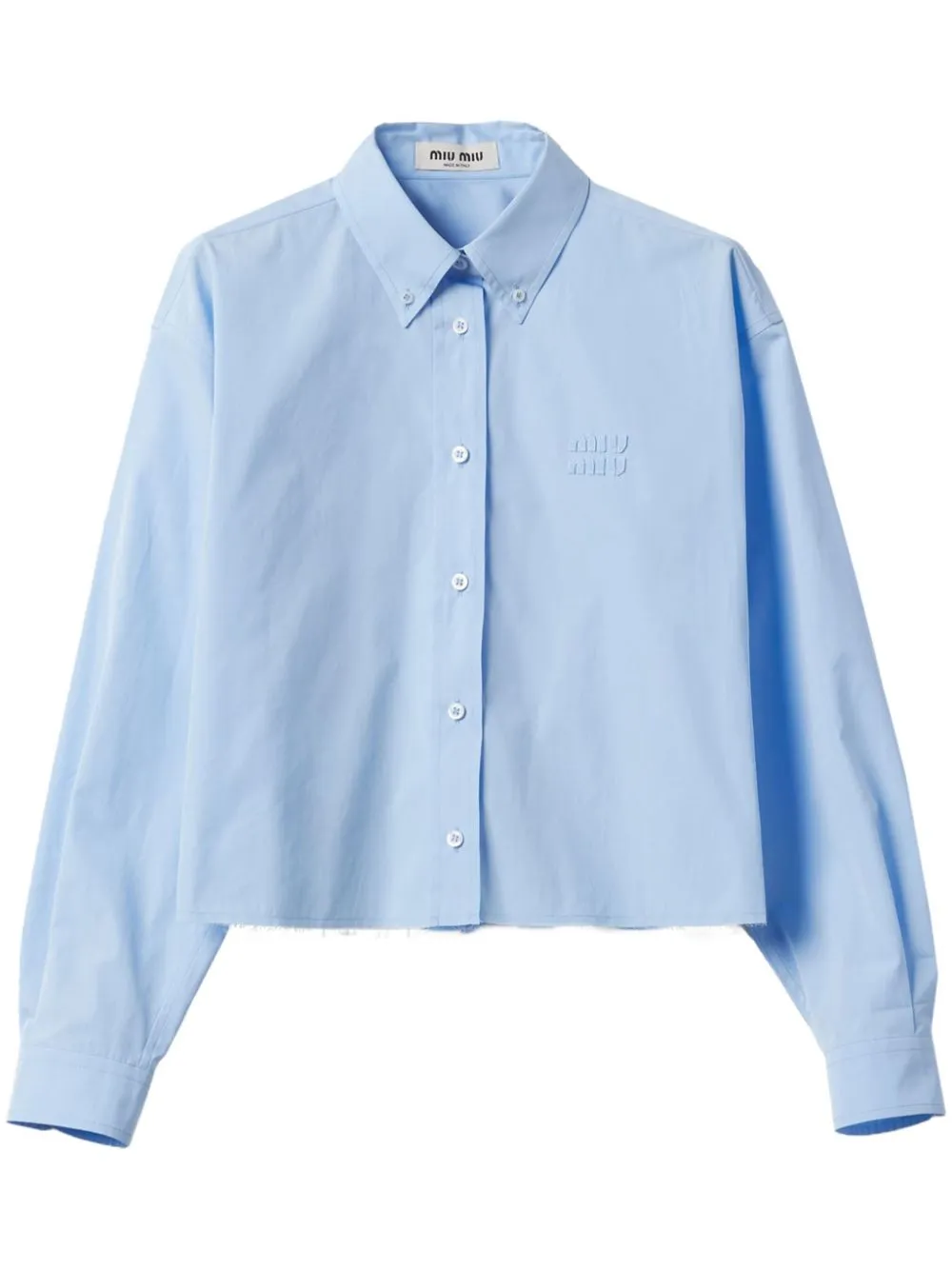 Miu Miu Logo-lettering Raw-cut Shirt In Blue
