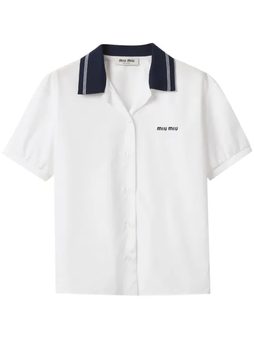 Chemise en popeline à logo brodé - Miu Miu - Modalova