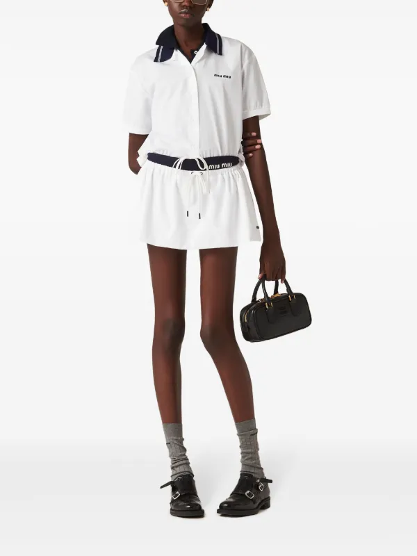 Tシャツ・カットソー MIUMIU EMBROIDERED POPLIN TOP Miu Miu logo-embroidered Cotton T-shirt | White | FARFETCH