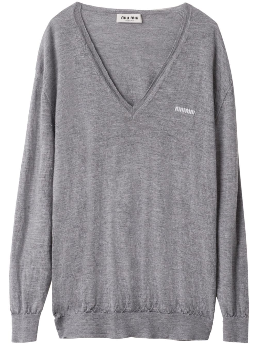 Miu Miu Logo-embroidered Cashmere Jumper In Grey