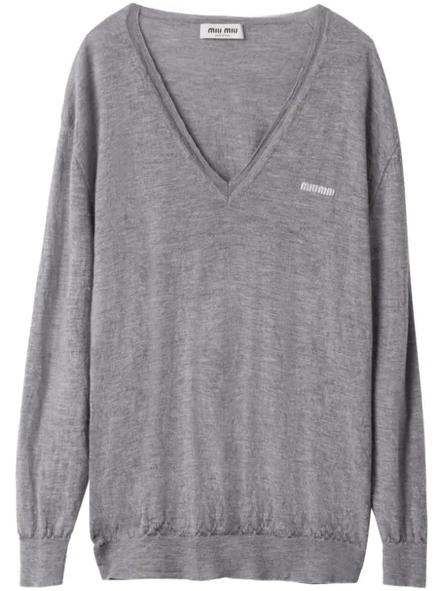 Pull en cachemire à logo brodé - Miu Miu - Modalova