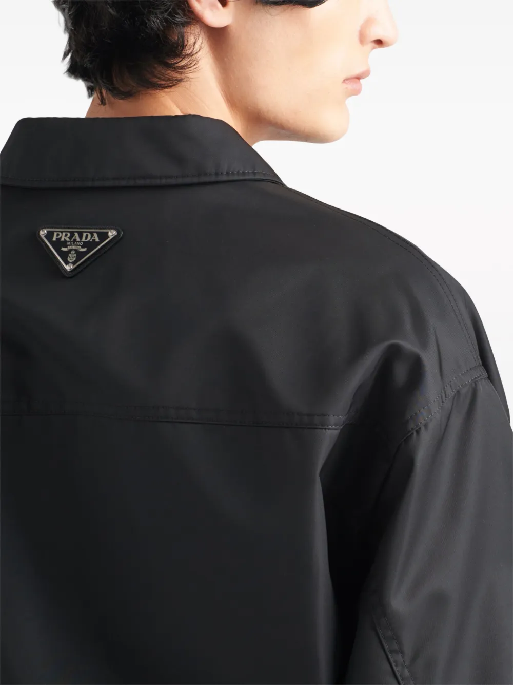 Shop Prada Re-nylon Crinkled-finish Shirt Jacket In Black