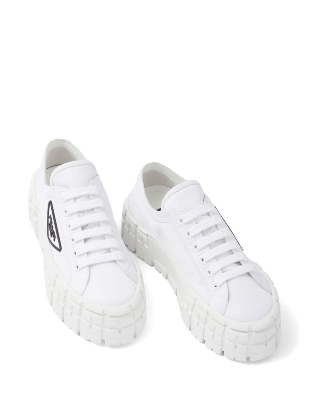 Shop Prada Double Wheel Flatform Sneakers In F0009 White