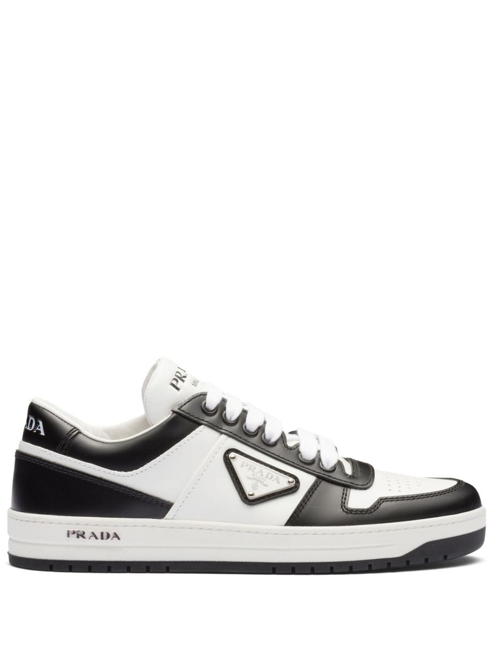 Shop Prada Downtown Leather Sneakers In F0964 White