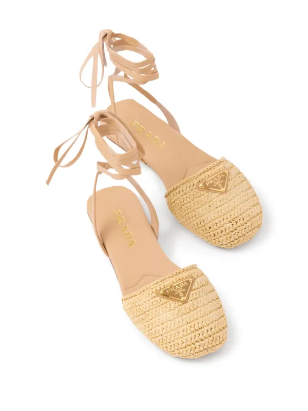 Prada Woven Raffia Sandals | Neutrals | FARFETCH