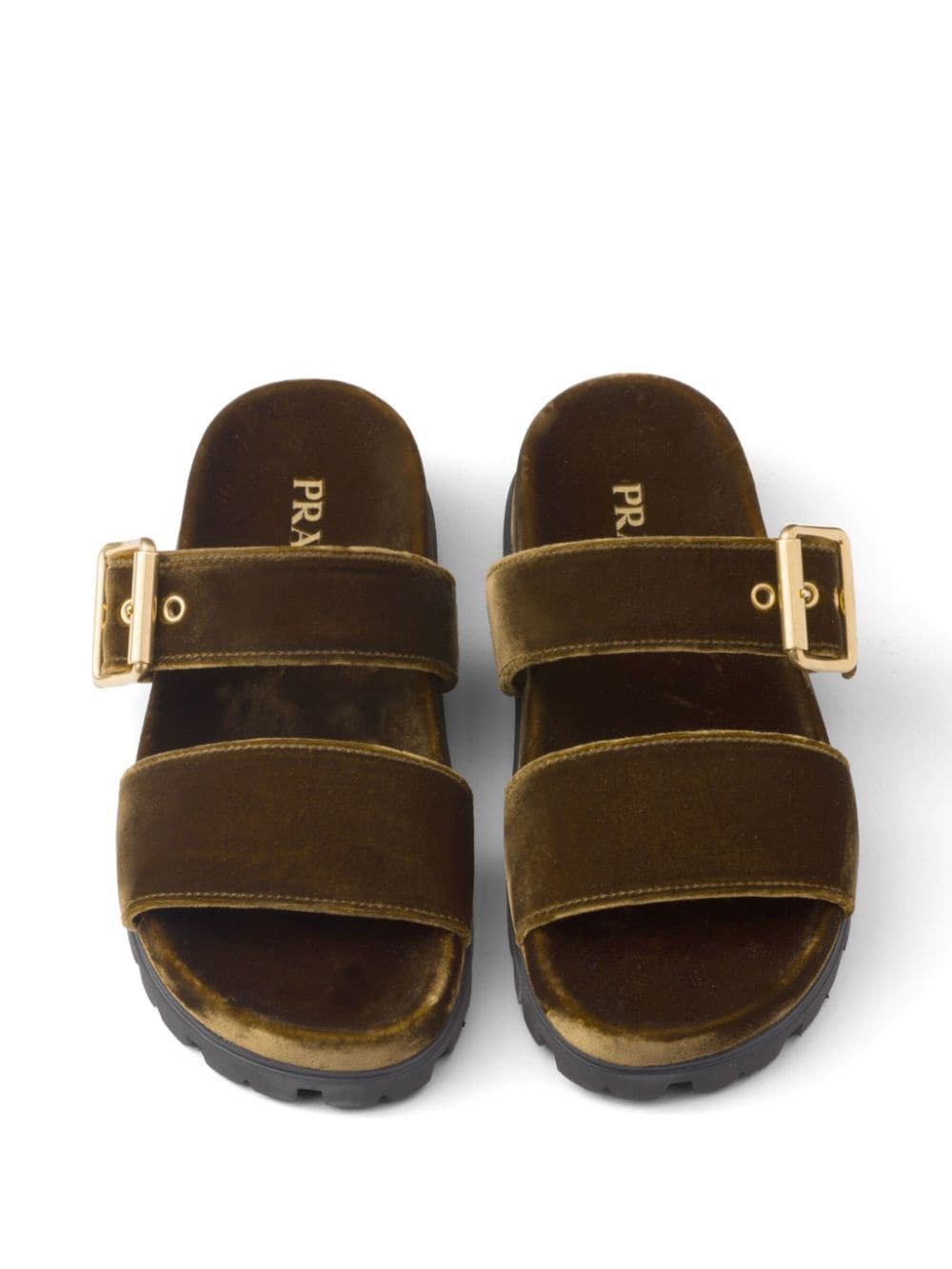 Shop Prada Buckled Velvet Sandals In Brown