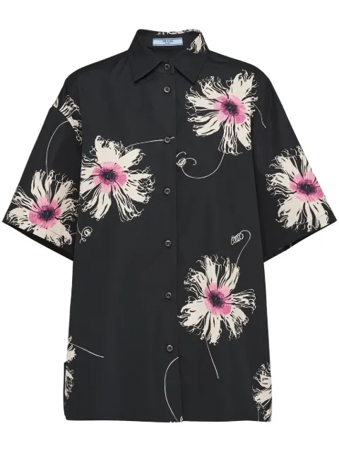 Prada short-sleeved printed poplin shirt