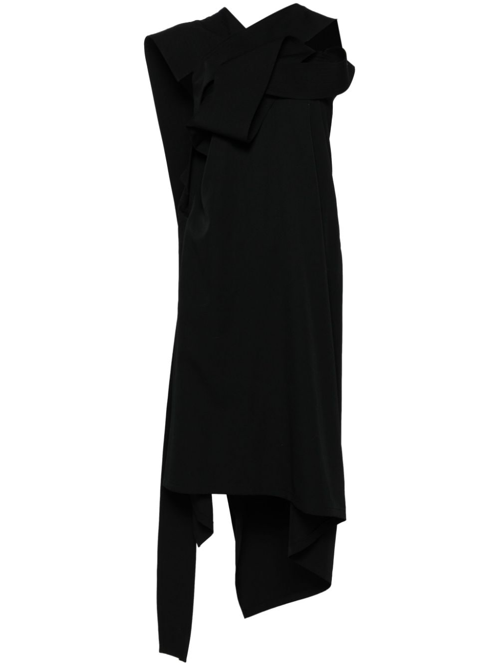 Yohji Yamamoto asymmetric wool midi dress Zwart