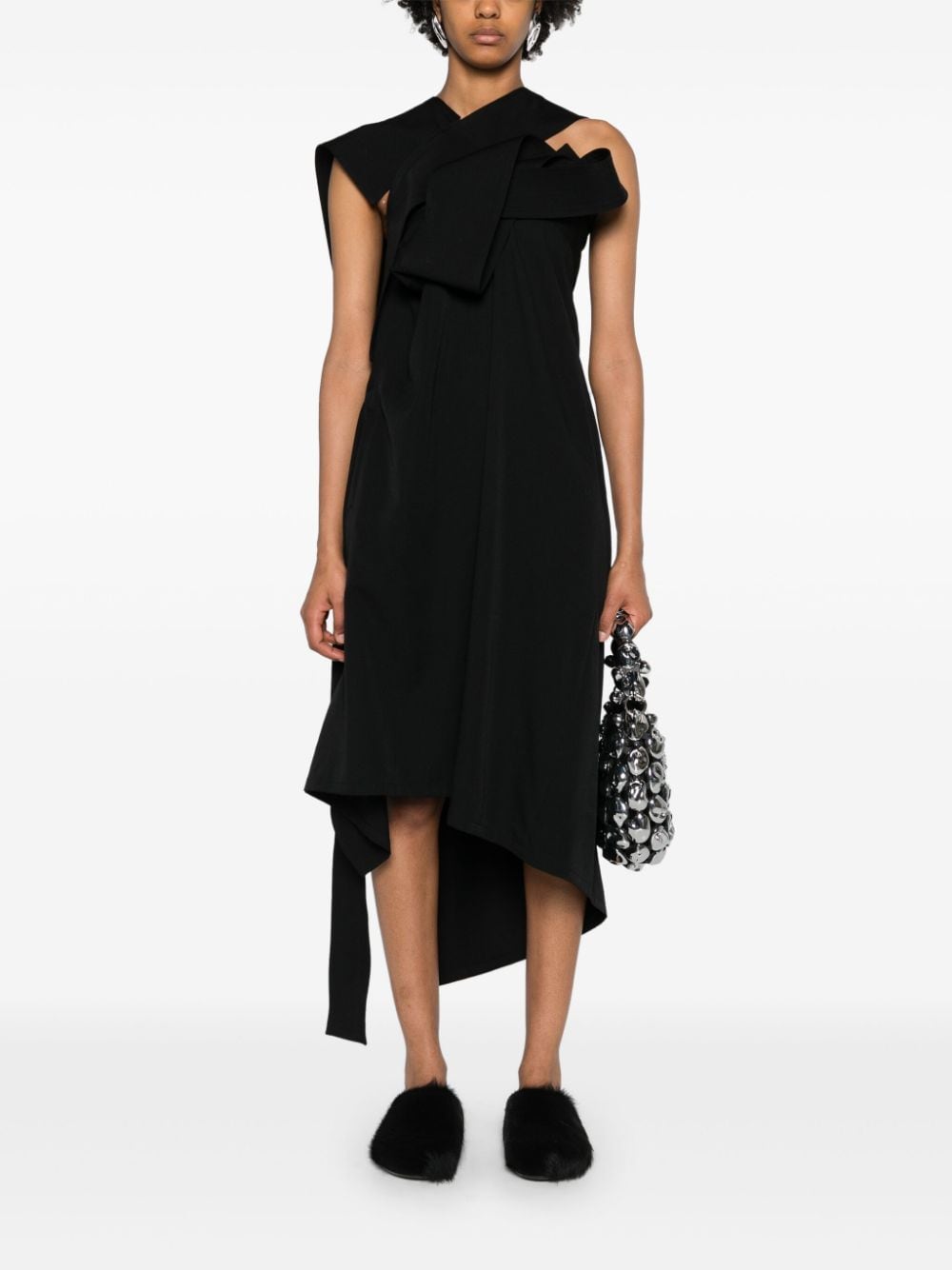 Yohji Yamamoto asymmetric wool midi dress - Zwart