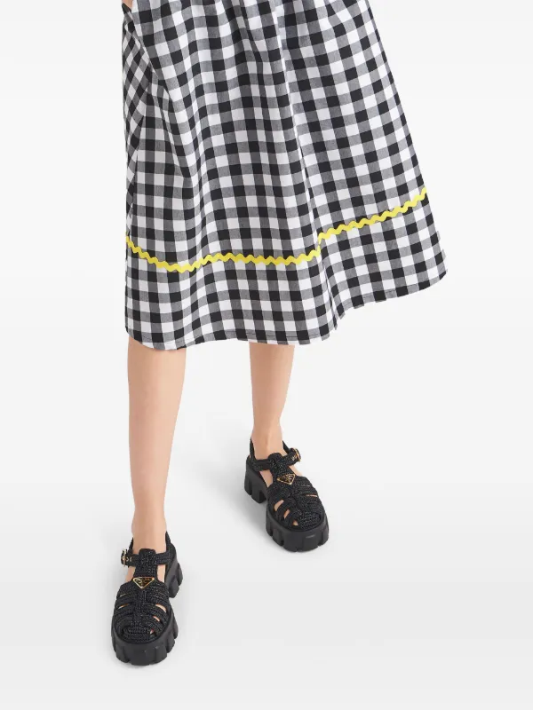 Prada Caged Flatform Raffia Sandals | Black | FARFETCH