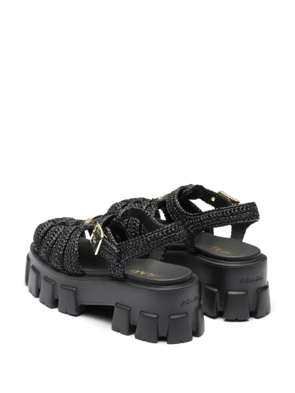 PRADA ブラック フラットサンダル Prada フラットフォーム サンダル | ブラック | FARFETCH JP