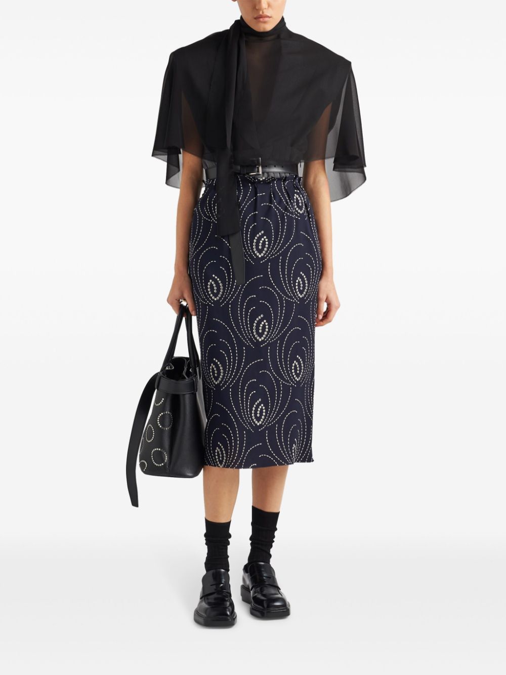 Shop Prada Geometric-print Pencil Skirt In Blue