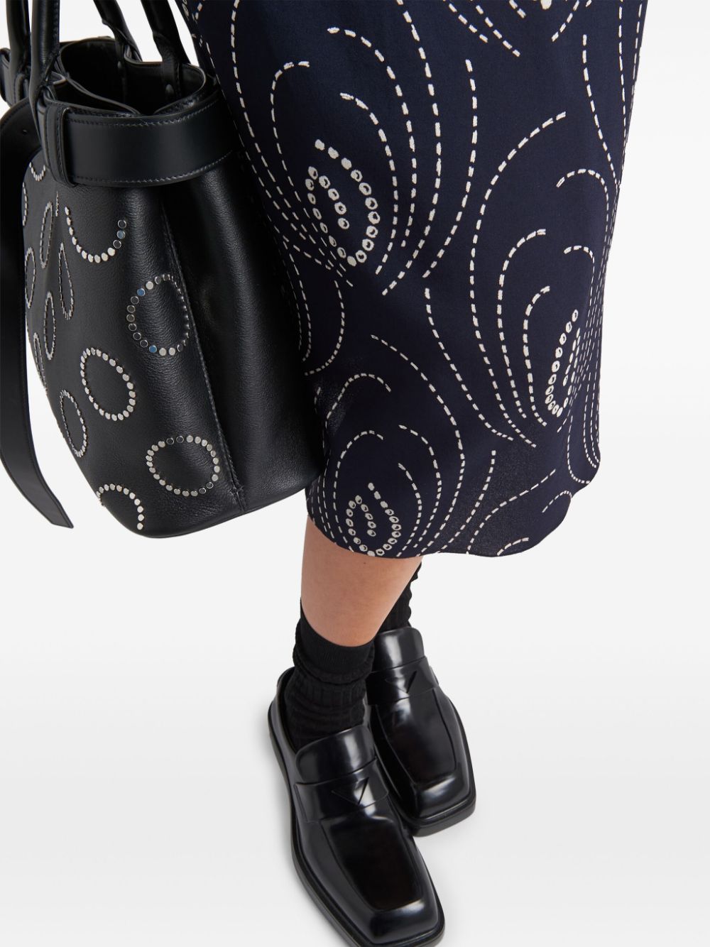 Shop Prada Geometric-print Pencil Skirt In Blue