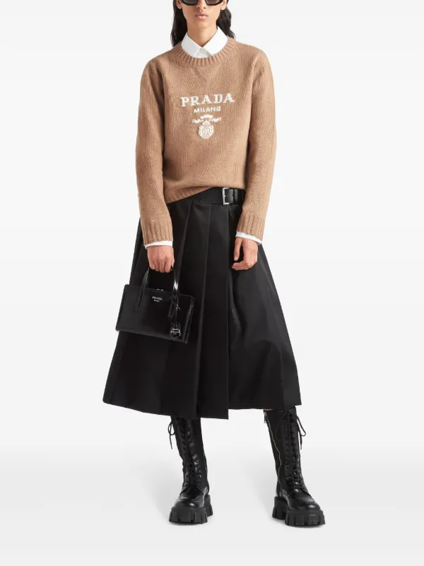 Prada logo-intarsia Cashmere Sweater | Brown | FARFETCH
