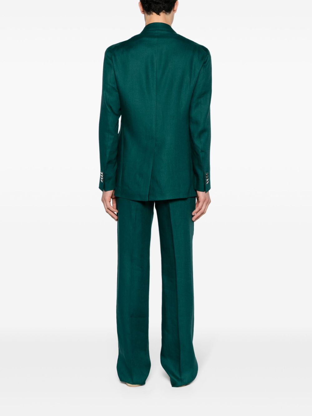 Shop Tagliatore Double-breasted Linen Suit In Green
