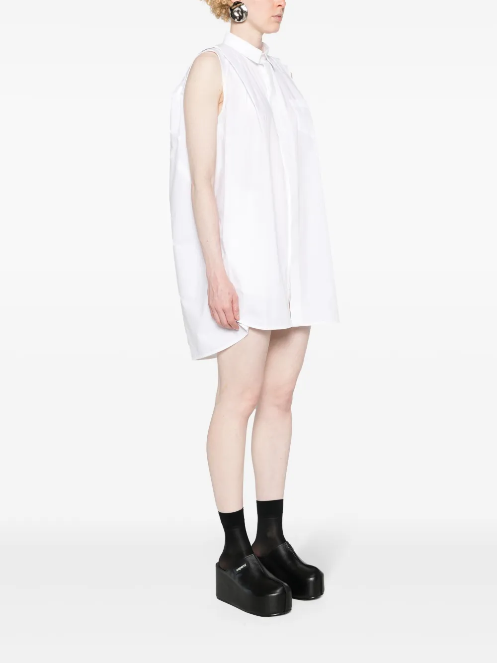 Shop Sacai Pleat-detail Cotton Minidress In White