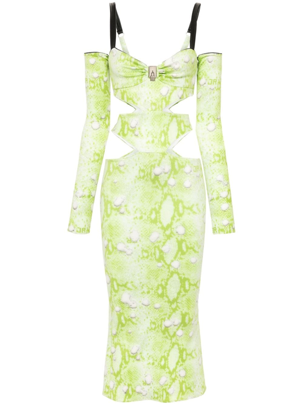 John Richmond Snakeskin-print Midi Dress In Green