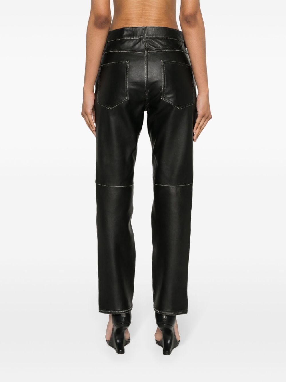 Shop Victoria Beckham Cropped Leather Trousers In 黑色