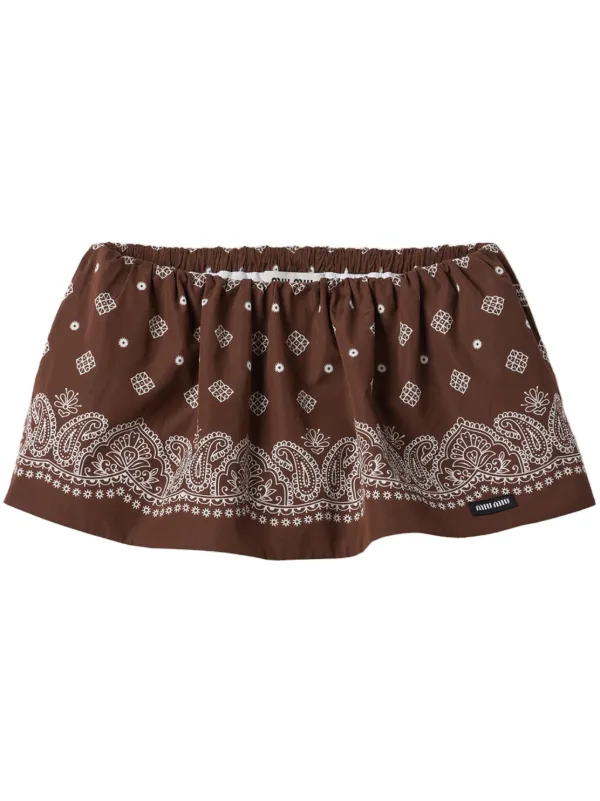Miu Miu paisley-print Poplin Miniskirt | Brown | FARFETCH