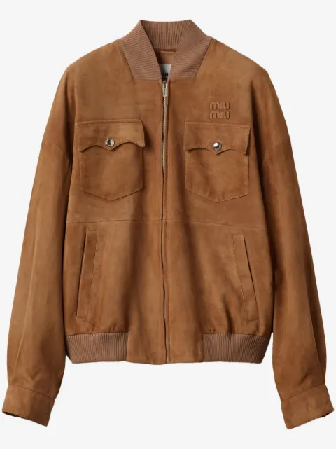 Miu Miu logo-lettering suede jacket