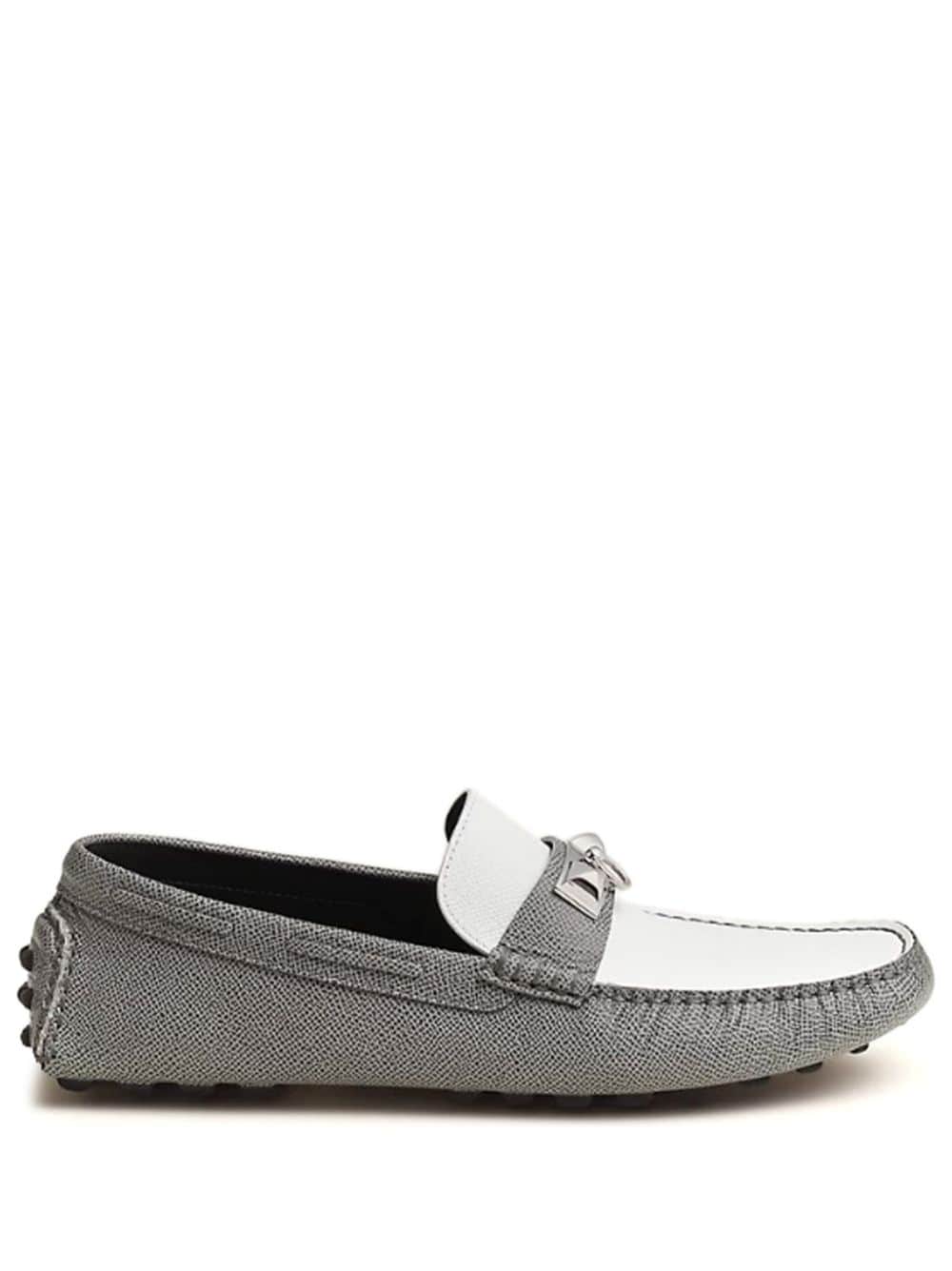 Pre-owned Hermes Irving Leather Driving Loafers In Grey