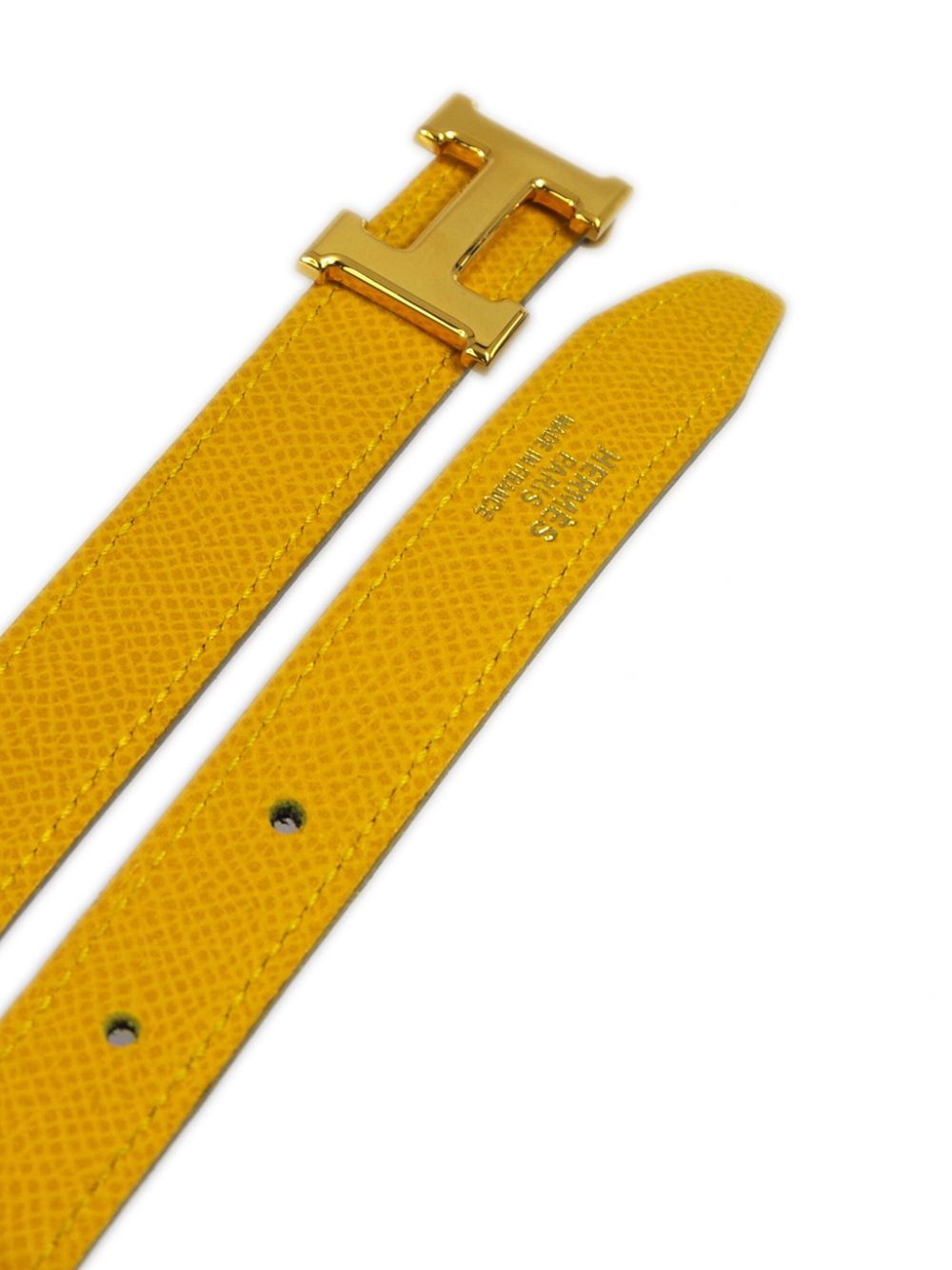 Pre-owned Hermes 1997 Constance Reversible Belt In Yellow