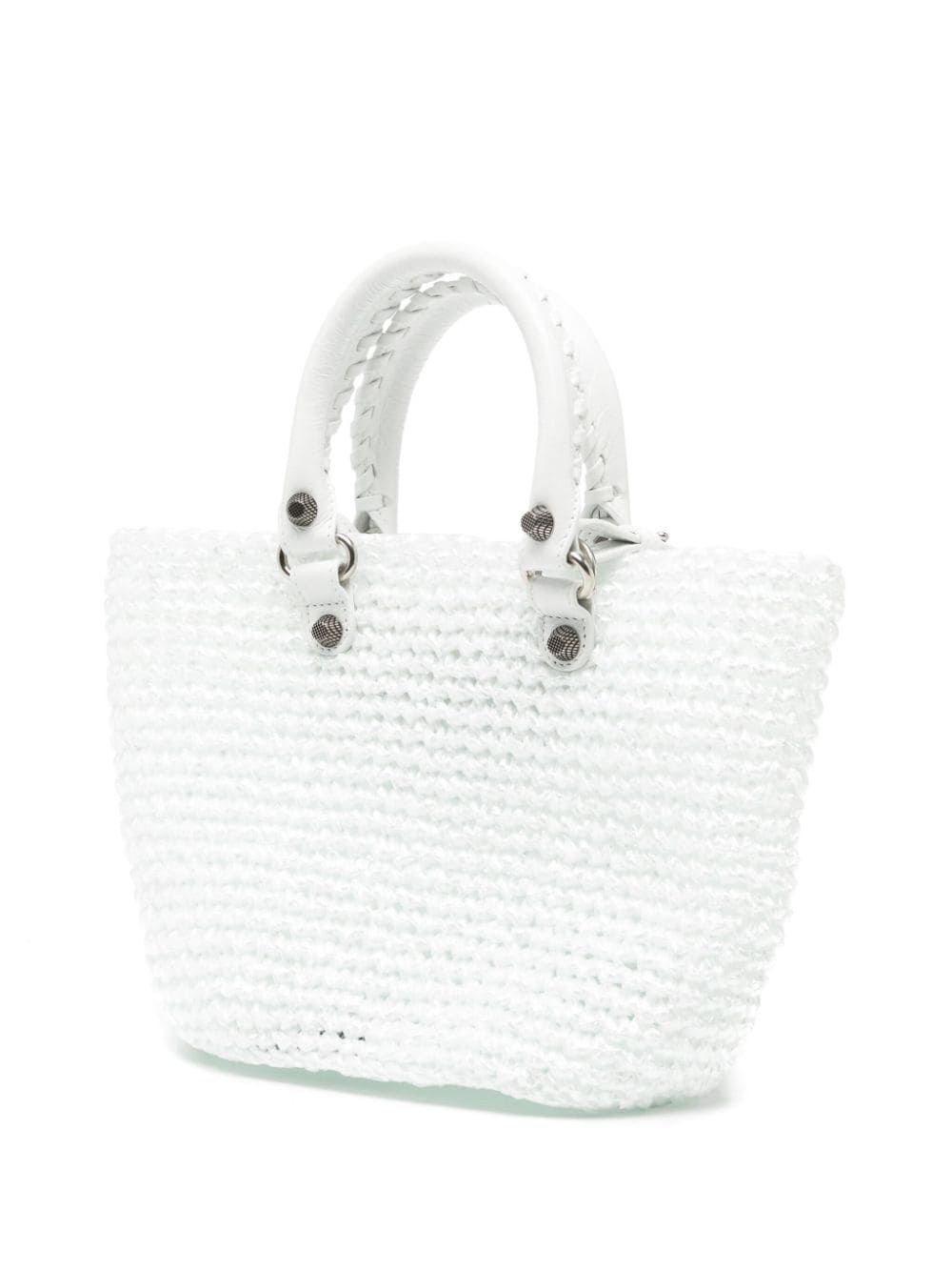 Shop Balenciaga Le Cagole Raffia-effect Tote Bag In White