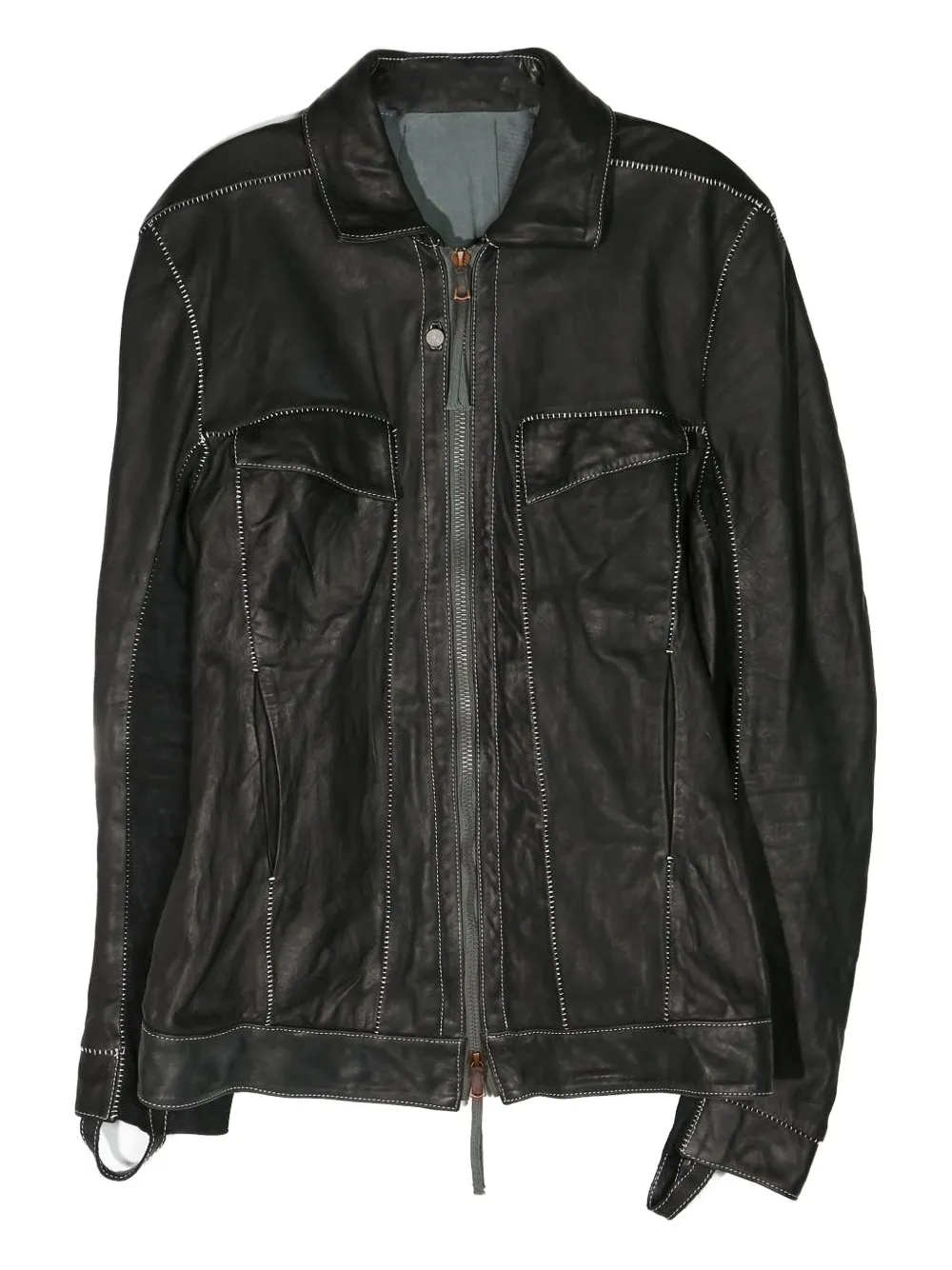 Boris Bidjan Saberi contrast-stitch leather jacket | Black | Image 1