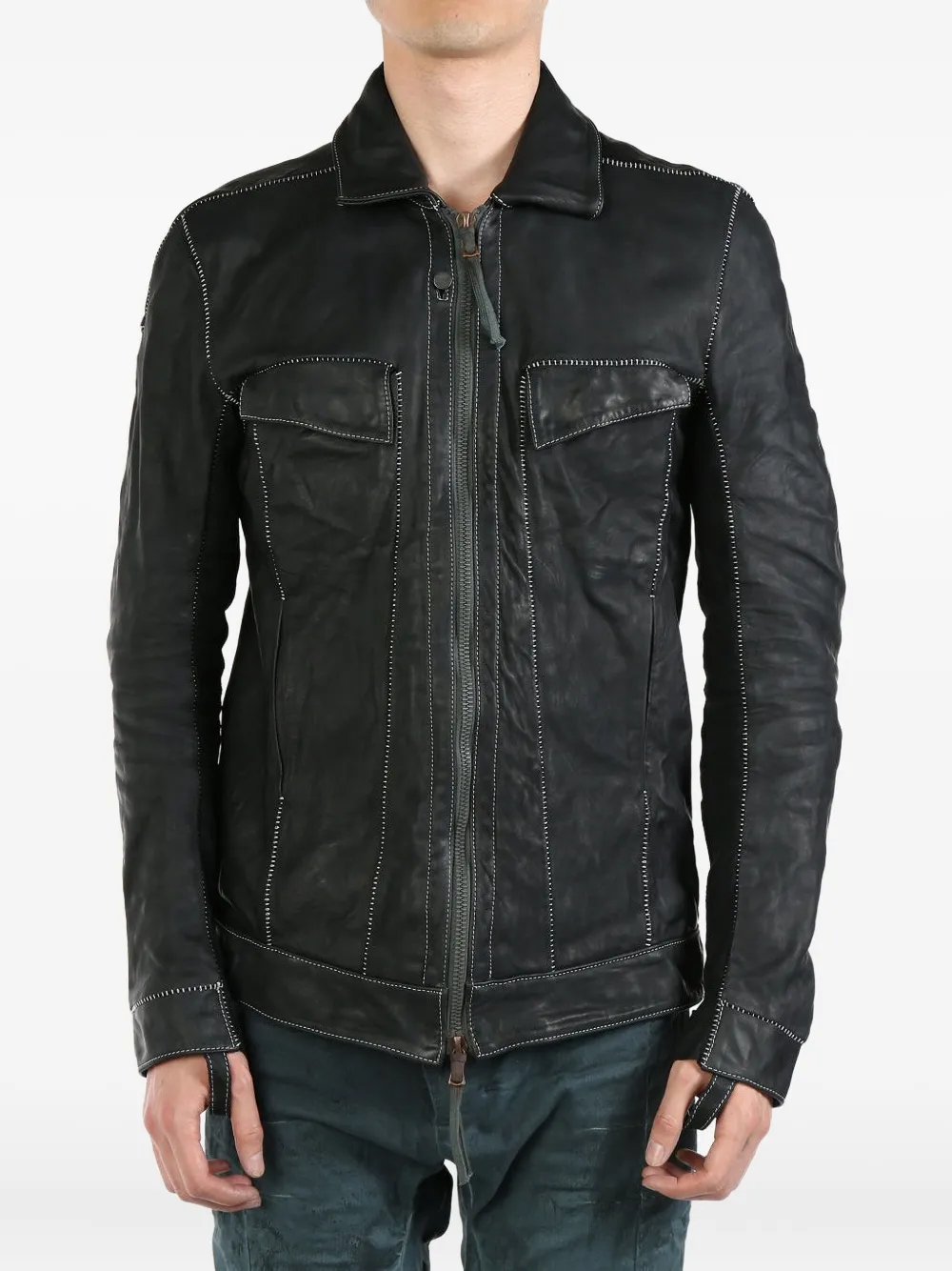 Boris Bidjan Saberi contrast-stitch leather jacket | Leather Jackets | Image 2