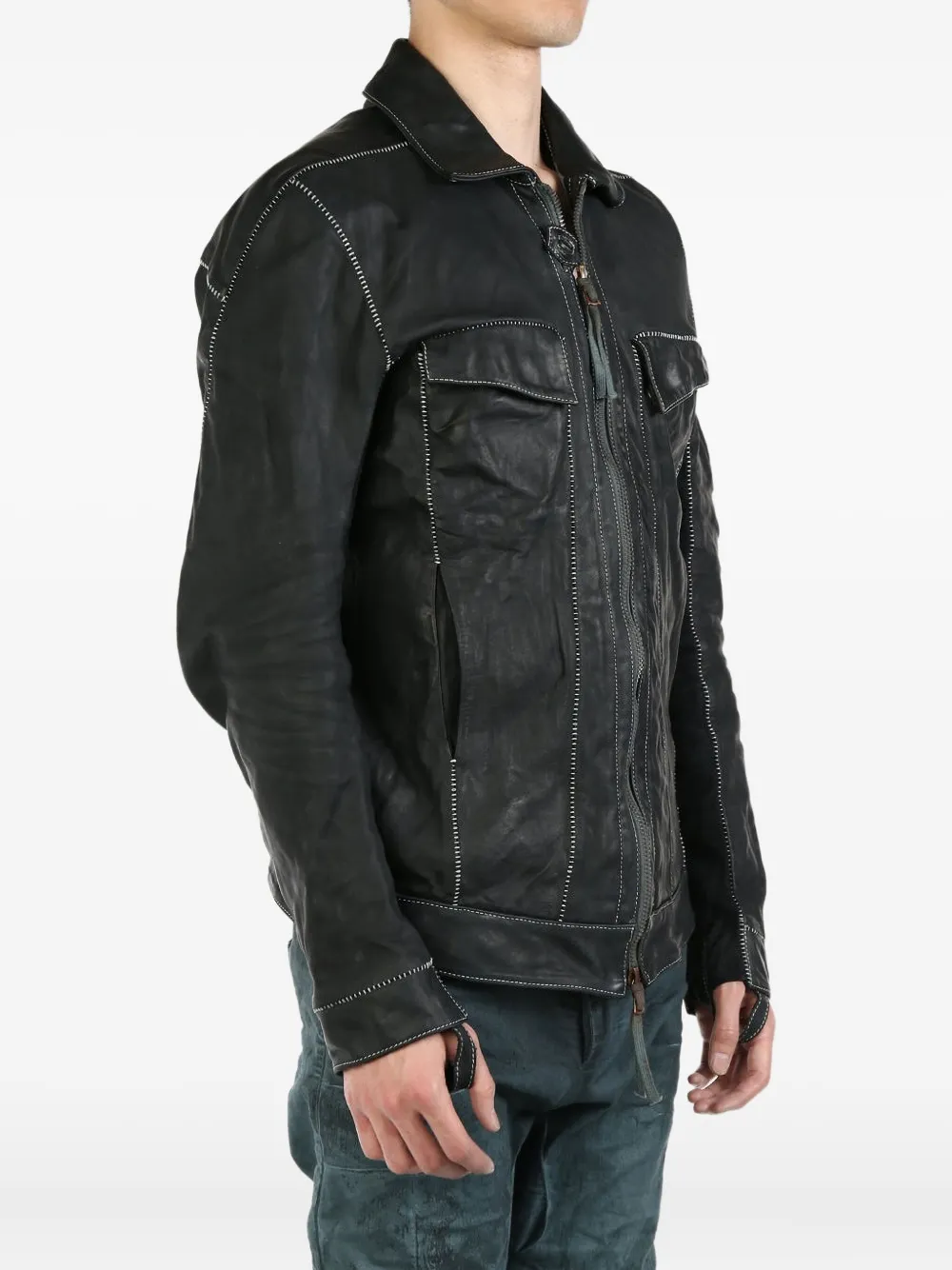 Boris Bidjan Saberi Contrast-stitch Leather Jacket In Black