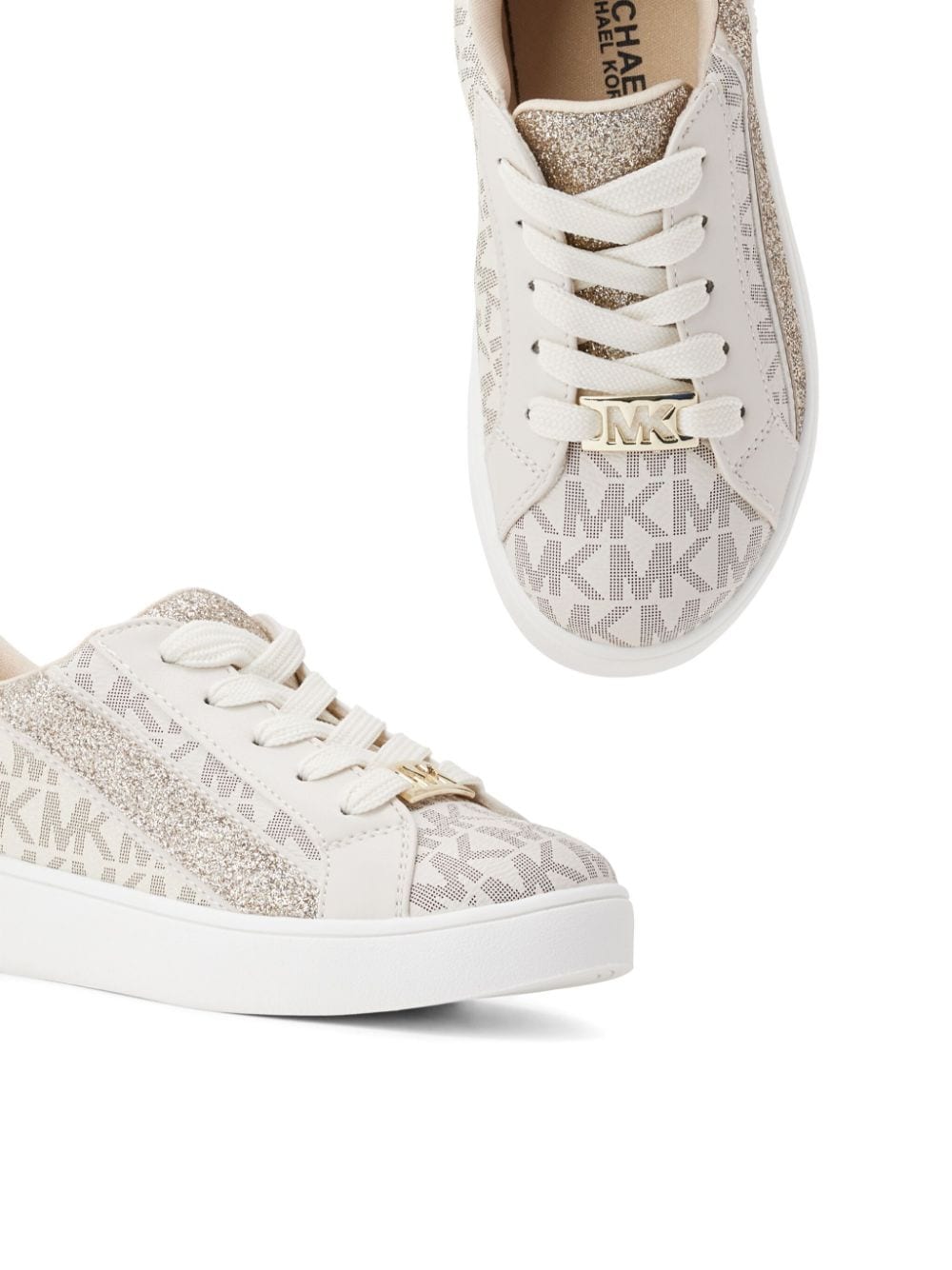 Shop Michael Kors Glitter-panels Monogram-print Sneakers In Neutrals