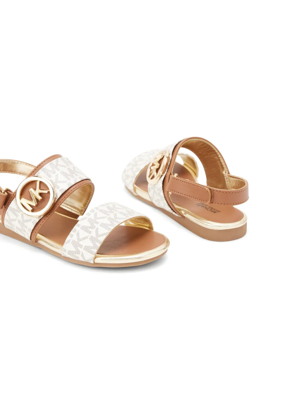 Shop Michael Kors Monogram-print Touch-strap Sandals In White