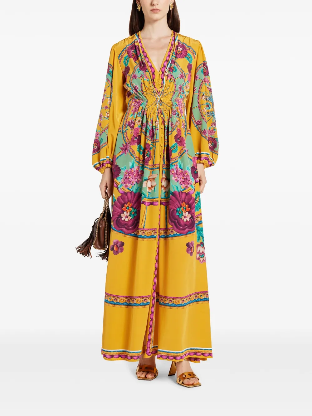 La DoubleJ floral print maxi dress - Goud