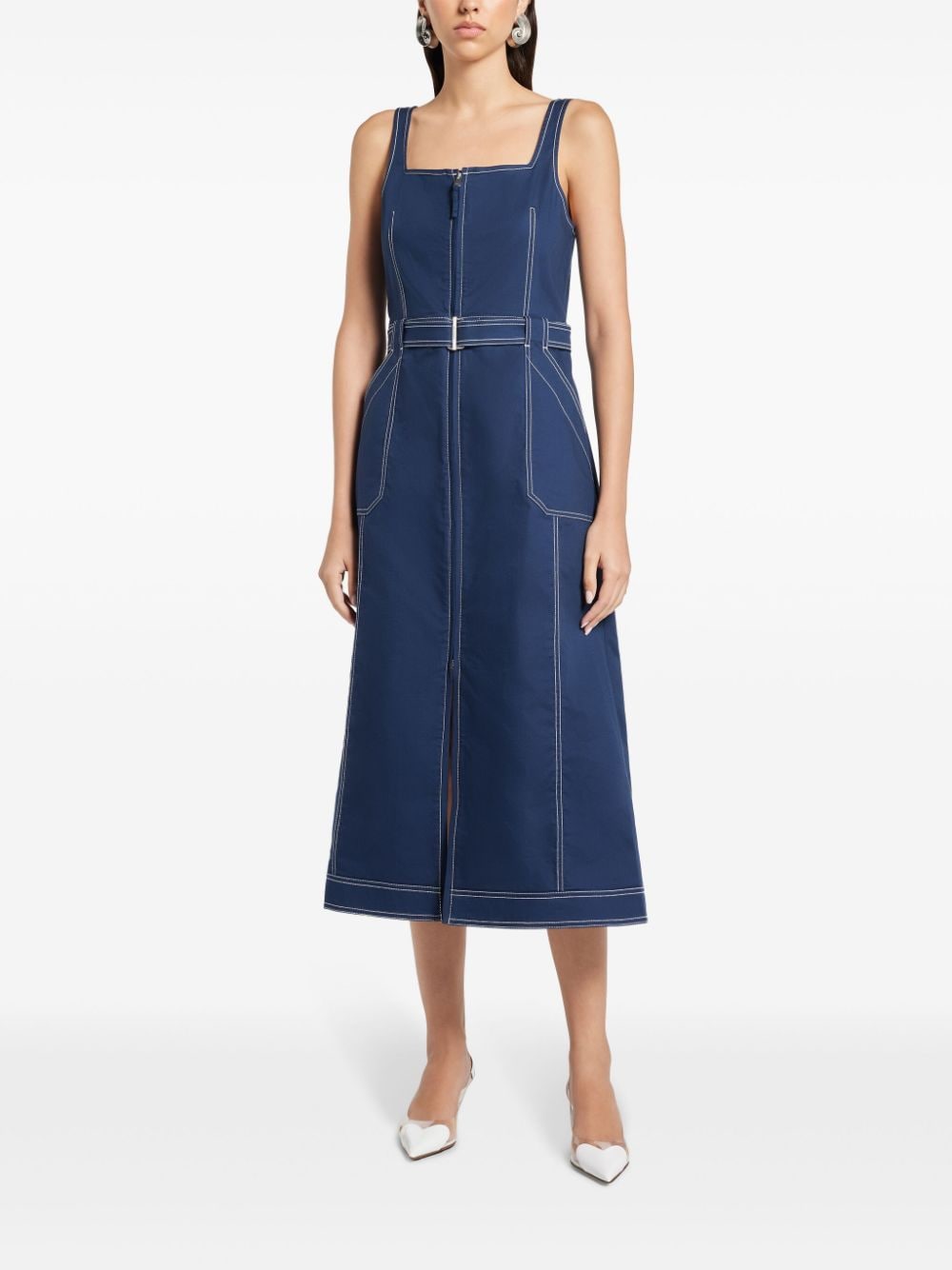 Simkhai Manson stitch-detail belted midi dress - Blauw