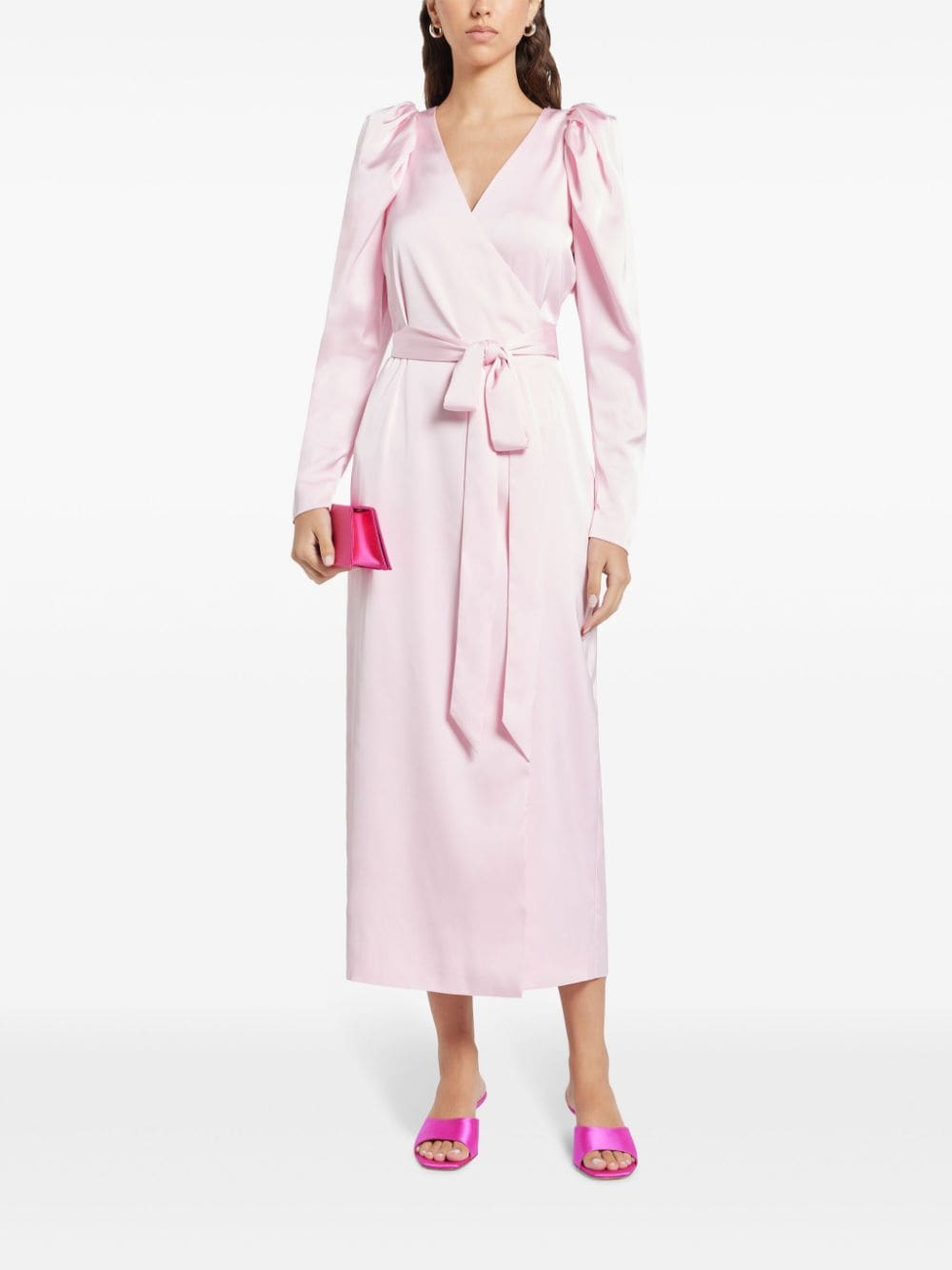 ROTATE BIRGER CHRISTENSEN long-sleeved satin wrap dress - Roze