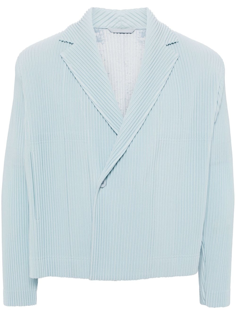 Issey Miyake Single-breasted Cropped Plissé Jacket In Blue