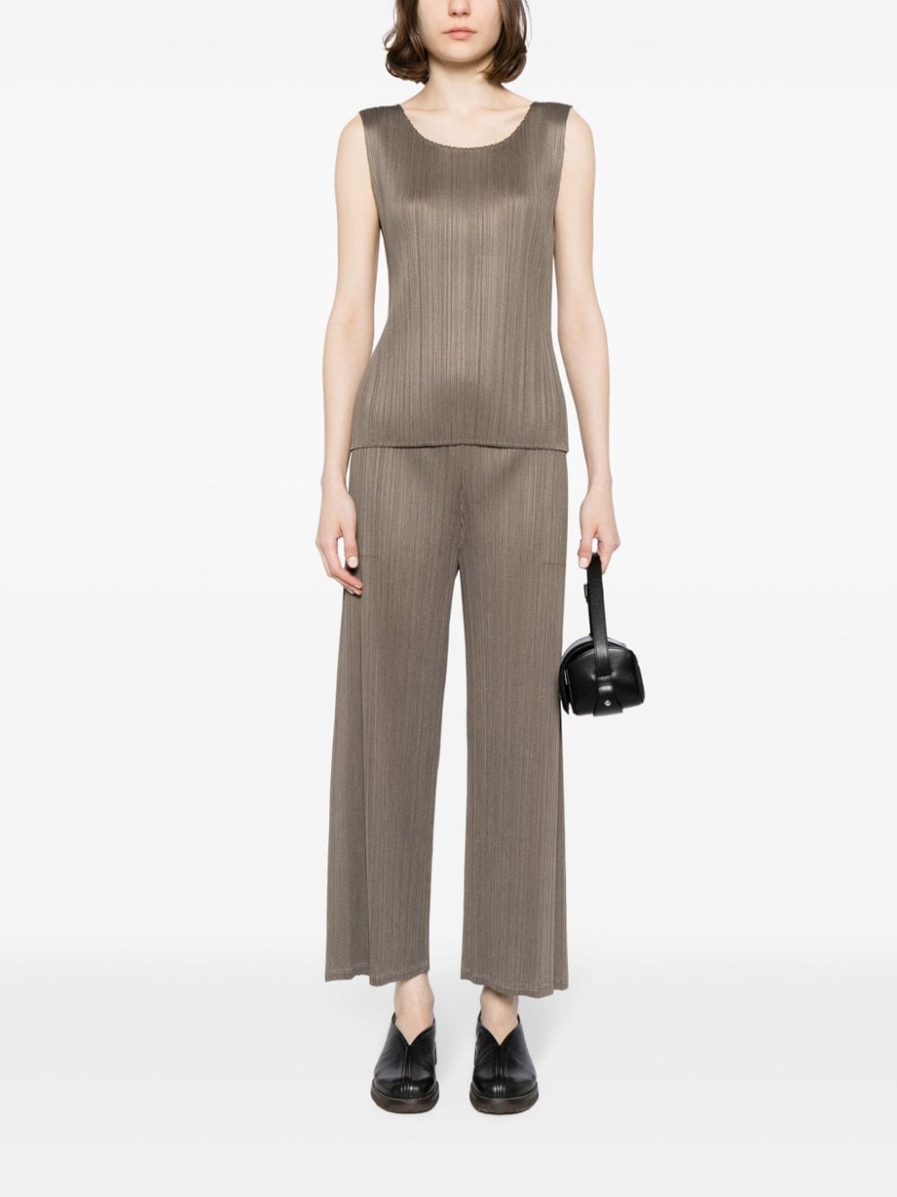 Shop Issey Miyake Plissé-effect Straight Trousers In Neutrals
