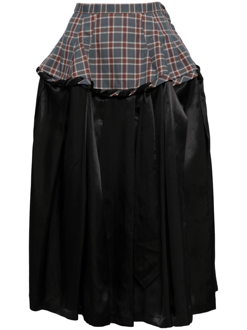 Toga Checked-panel Satin Midi Skirt In Black