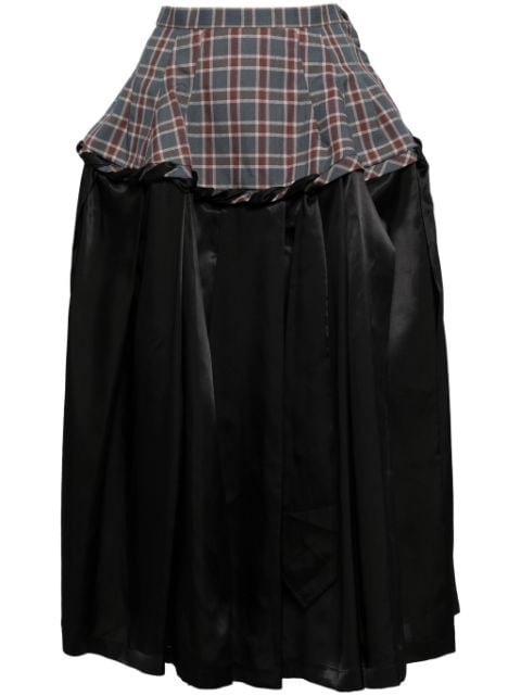 Toga checked-panel satin midi skirt