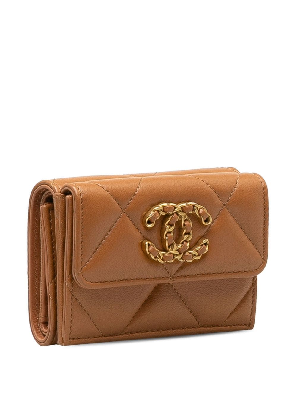 Pre-owned Chanel 2021-2023  19 Tri-fold Wallet In Brown